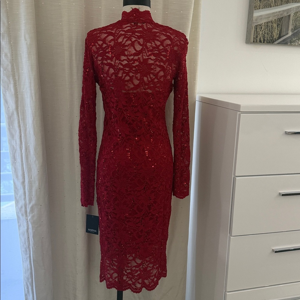 Marina Red Lace Sequin Dress size 8 -NWT - Picture 7 of 17
